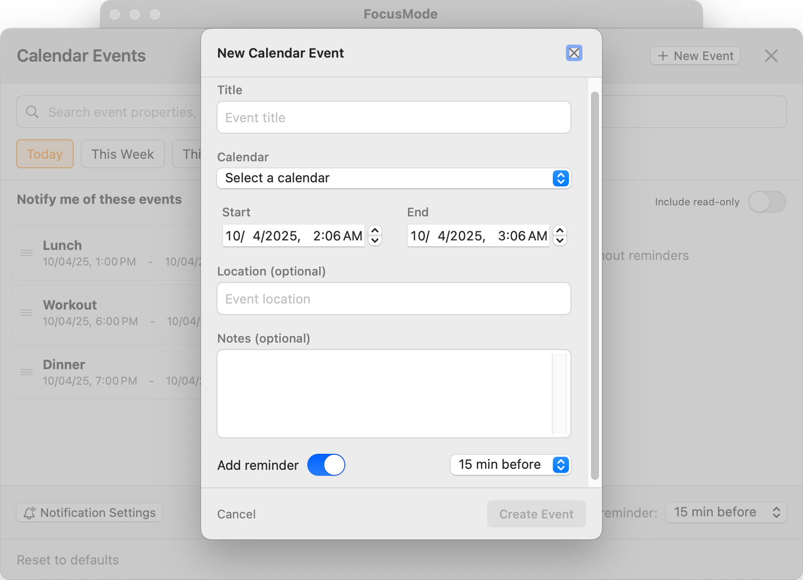 1. Connect Your Calendar or Add Event from FocusMode